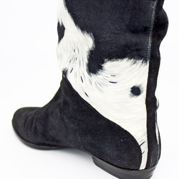 Stuart Weitzman Cow-Print Pony Hair Below the Knee Flat Boots - Picture 10 of 11